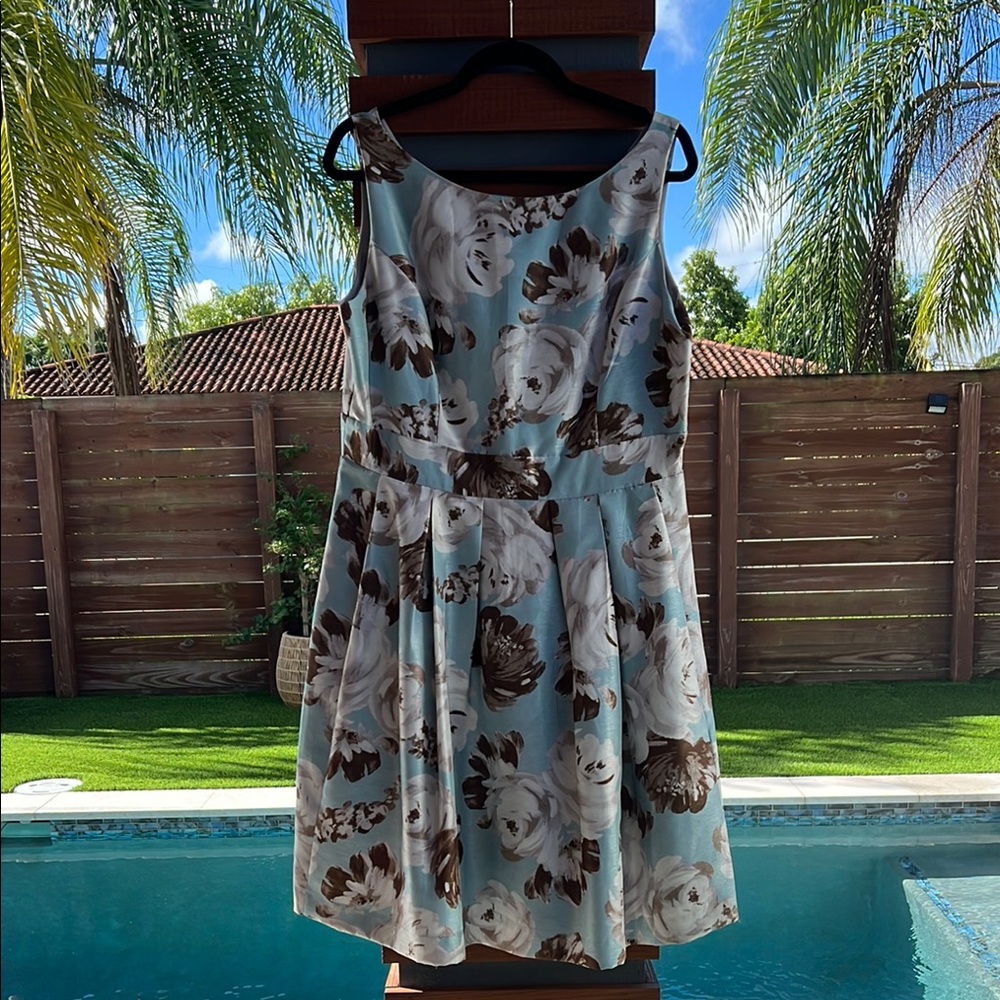 Floral Midi Dress in Blue and Brown